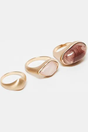 ASOS – 3er-Pack Ringe im polierten Goldton mit Steinen in Halbedelsteinoptik