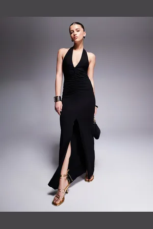 ASOS – Neckholder-Maxikleid in mit gerafftem, gedrehtem Design
