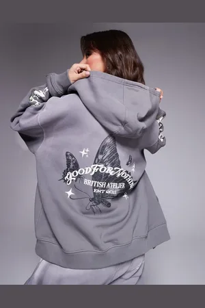 Good For Nothing – Cropped Kapuzenpullover in Anthrazit mit Motivdetail am Rücken, Kombiteil