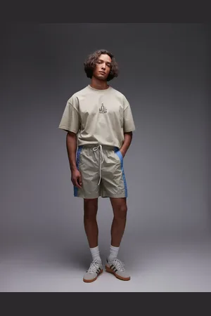 Parlez – Copa – Bunte Relaxed-Fit-Shorts in Beige-Blau mit farblich abgesetztem Einsatz
