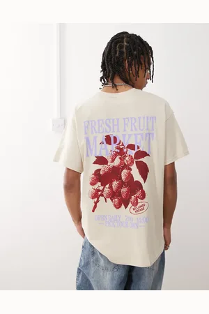 Reclaimed – Oversize-T-Shirt in Beige mit „Fresh Fruit Market“-Print am Rücken