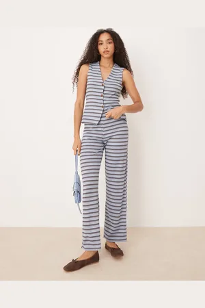 ASOS – Gestreifte Hose in Braun und Blau mit weitem Bein, Kombiteil
