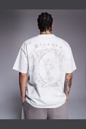 Liquor N Poker – Lässig geschnittenes T-Shirt in Wollweiß mit königlichem Emblem-Print am Rücken