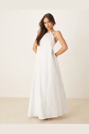 SNDYS – Neckholder-Maxikleid aus Popeline-Leinenmix in mit Rückenausschnitt