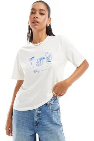 ONLY – T-Shirt in mit Cocktail-Grafik und regulärer Passform
