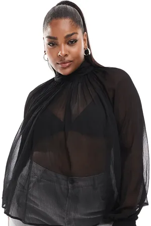 ASOS ASOS DESIGN Curve – Hochgeschlossene, transparente Bluse in mit gebundenen Bündchen