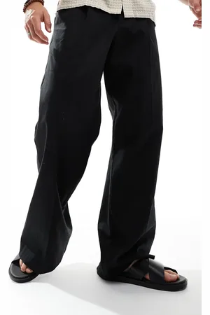 ASOS – Elegante, lockere Leinenmix-Hose in mit weitem Bein und Bundfalte vorn
