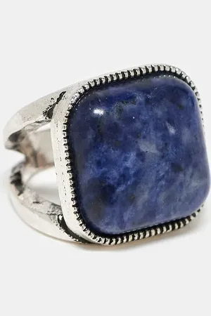 Reclaimed – Eckiger Unisex-Ring mit blauem Halbedelstein
