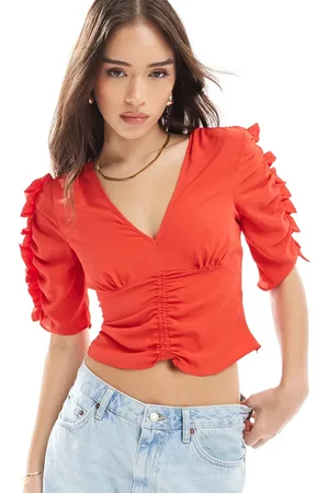ASOS – Freizeitbluse in Rot mit V-Ausschnitt