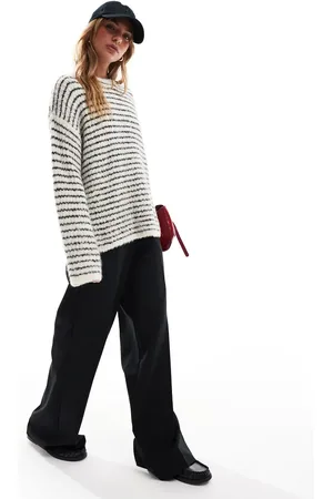 4th & Reckless – Strukturierter Pullover aus Wollmix in Creme und Schwarz gestreift mit weiten Ärmeln und Rundhalsausschnitt