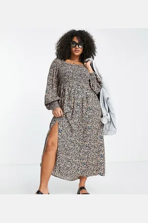 River Island – Gesmoktes Midikleid in mit Blümchenmuster