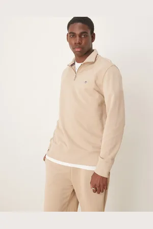 GANT – Sweatshirt in Beige mit Wappenlogo und halblangem Reißverschluss, Kombiteil