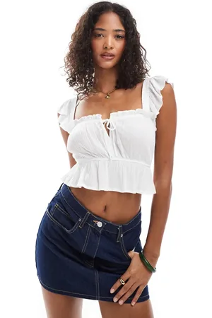 Stradivarius – Kurzes Milchmädchen-Top in Ecru