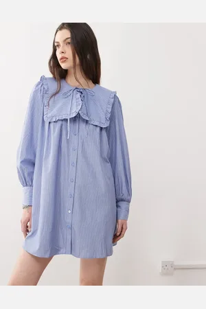 Reclaimed – Mini-Hängerkleid aus Baumwolle in gestreiftem mit überdimensionalem Kragen