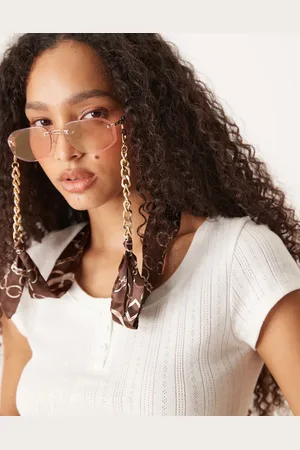 Jeepers Peepers – Bandana-Sonnenbrillenkette mit Schalprint in Creme