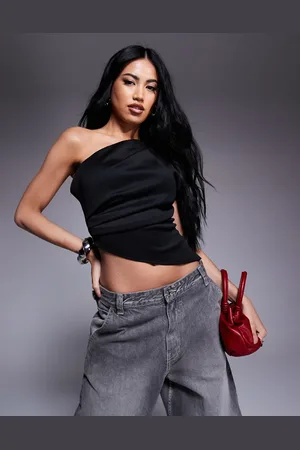 ASOS – One-Shoulder-Oberteil in mit Raffung und asymmetrischem Crêpe-Saum