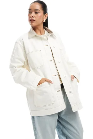 ASOS – Farmerjacke aus Denim in Ecru mit Kontrastkragen