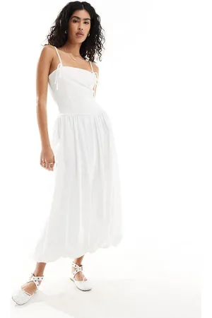 ASOS – Einfarbiges Träger-Midaxikleid aus Popeline in mit tiefer Taille und Ballonsaum
