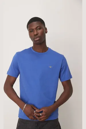 GANT – T-Shirt in Mittelblau mit Wappenlogo