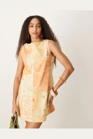 ASOS – Mini-Etuikleid mit U-Boot-Ausschnitt und Vintage-Strandmuster