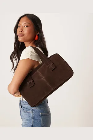 ASOS – Schmale Bowler-Tasche aus Wildleder in Schokobraun