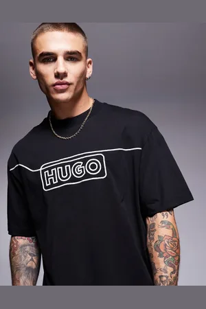 Hugo Blue – Noideryo – Locker geschnittenes T-Shirt in mit Linien-Logoprint