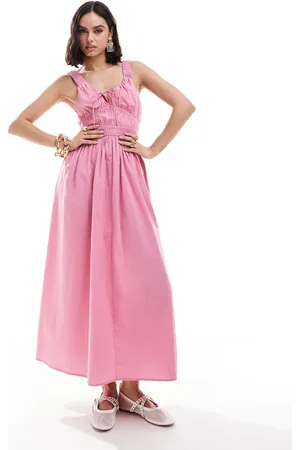 ASOS – Tailliertes Midi-Sommerkleid in Himbeerrot mit breiten Trägern