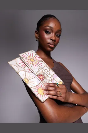 True Decadence – Mehrfarbige Envelope-Clutch mit Pailletten und Blumenmuster