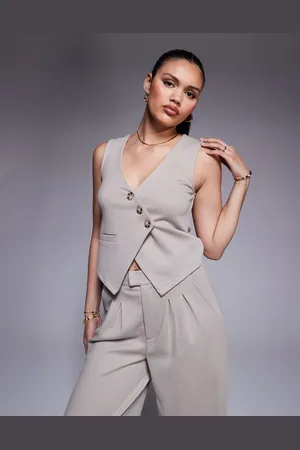 ASOS – Asymmetrisches Westen-Top in Steinbeige