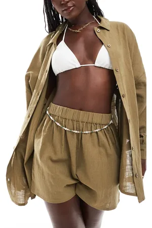 ASOS – Strukturierte Strandshorts in Khaki, Kombiteil