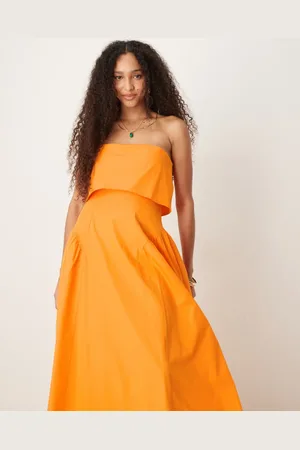 ASOS – Trägerloses Midikleid in mit umgeschlagenem Ausschnitt und Godetfalten