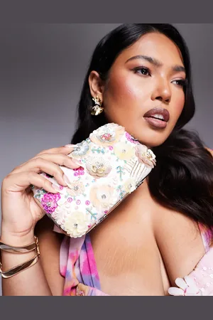True Decadence – Mehrfarbige Hartschalen-Clutch mit Blumen-Verzierung