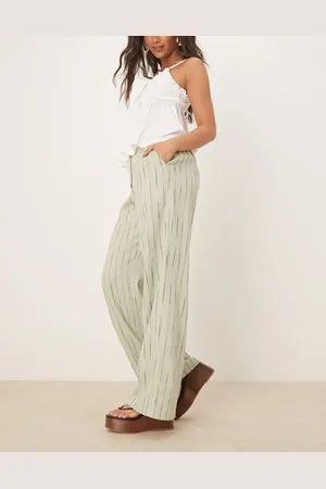 ASOS – Hose in Salbeigrün mit lockerem, geradem Schnitt, Leinenanteil und welligem Streifenmuster