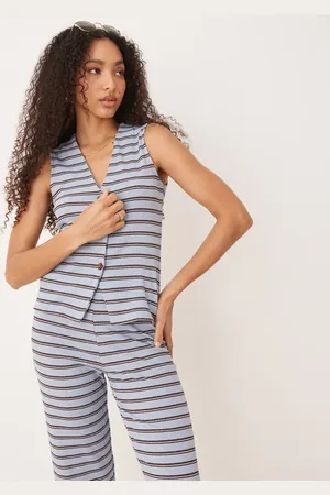 ASOS – Gestreifte Weste in Braun und Blau, Kombiteil