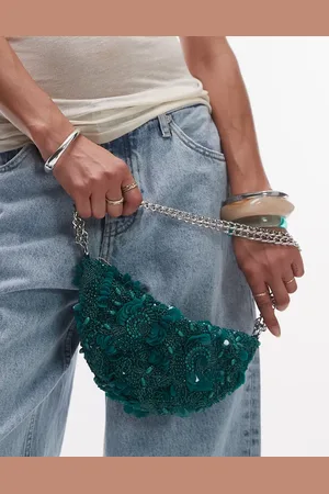 Topshop – Sian – Schultertasche in Blaugrün mit Paillettenverzierung