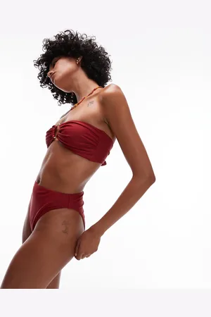 Topshop – Thailand – Bikinihose in Dunkelrot mit hohem Bund