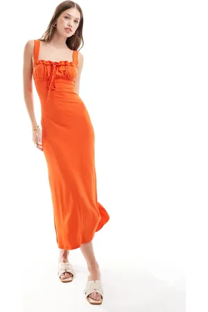 ASOS – Vorne geschnürtes Camisole-Midikleid in mit geraffter Brustpartie