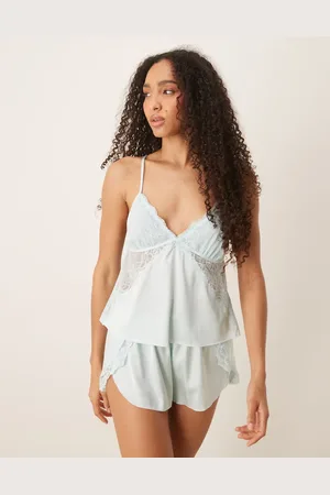 Abercrombie & Fitch – Schwingende Pyjama-Shorts aus Satin in mit Spitzensaum, Kombiteil