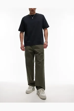 ARKET – Hose aus schwerer Popeline in Khaki mit Knopfleiste