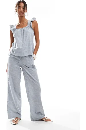 Pieces® – Mix and Match – Weit geschnittene Baumwollhose in gestreiftem mit Kordelzugbund