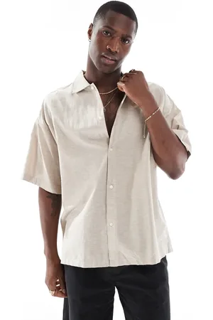 JACK & JONES – Oversize-Leinenhemd in Beige