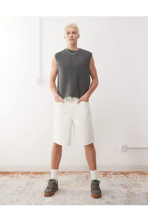 Vans – Check-5 – Weite Jeans-Shorts in Wollweiß