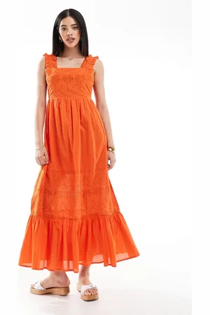 South Beach – Maxikleid in mit Palmen-Lochstickerei und Bindeband hinten