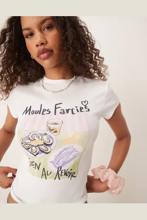 ASOS – Knapp geschnittenes T-Shirt in mit Meeresfrüchte-Grafikprint
