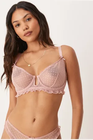 ASOS – Fuller Bust – Jessie – Bügel-BH aus Netzstoff in Staubrosa mit Punkt-Stickereien und Rüschen