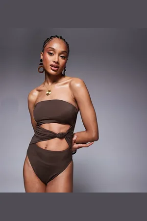 ASOS Tall – Nina – Geknoteter Badeanzug in Schokoladenbraun