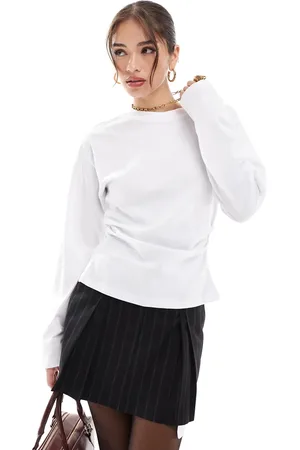 ASOS – Langärmliges T-Shirt in mit Korsettdetail in der Taille
