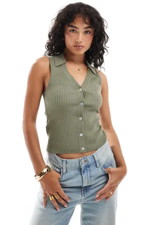 MANGO – Durchgeknöpftes Polo-Oberteil in Khaki