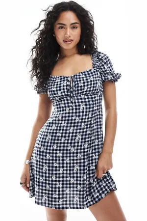 New Look – Milchmädchen-Minikleid mit blauem Vichy-Karo