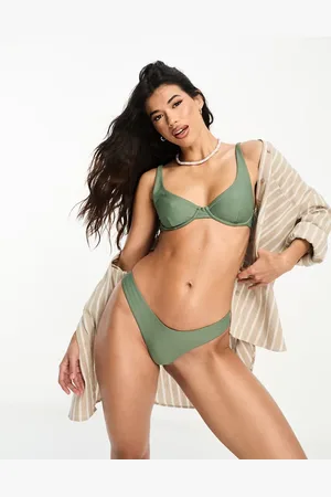 Rhythm – Klassische Bikinihose in Olivgrün mit hohem Beinausschnitt
